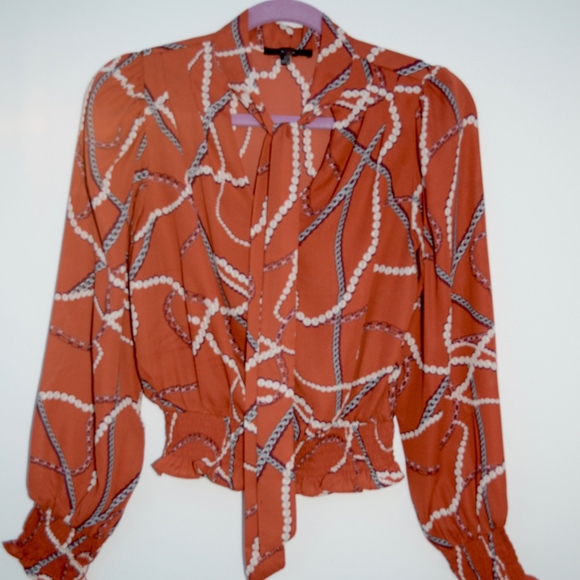 Neck Ribbon Blouse - Rust - Picture 2 of 3